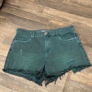 KUT From the Kloth High Rise Jane‎ Long Short Teal Denim Shorts Size 8